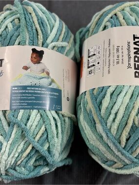 Bernat Plush baby blanket yarn. 2 skeins blue-green